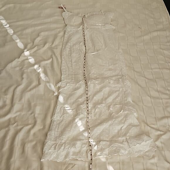 Sunfere Eyelet Embroidery Spaghetti Straps Maxi Dress With Back Slit Large White - Picture 13 of 16